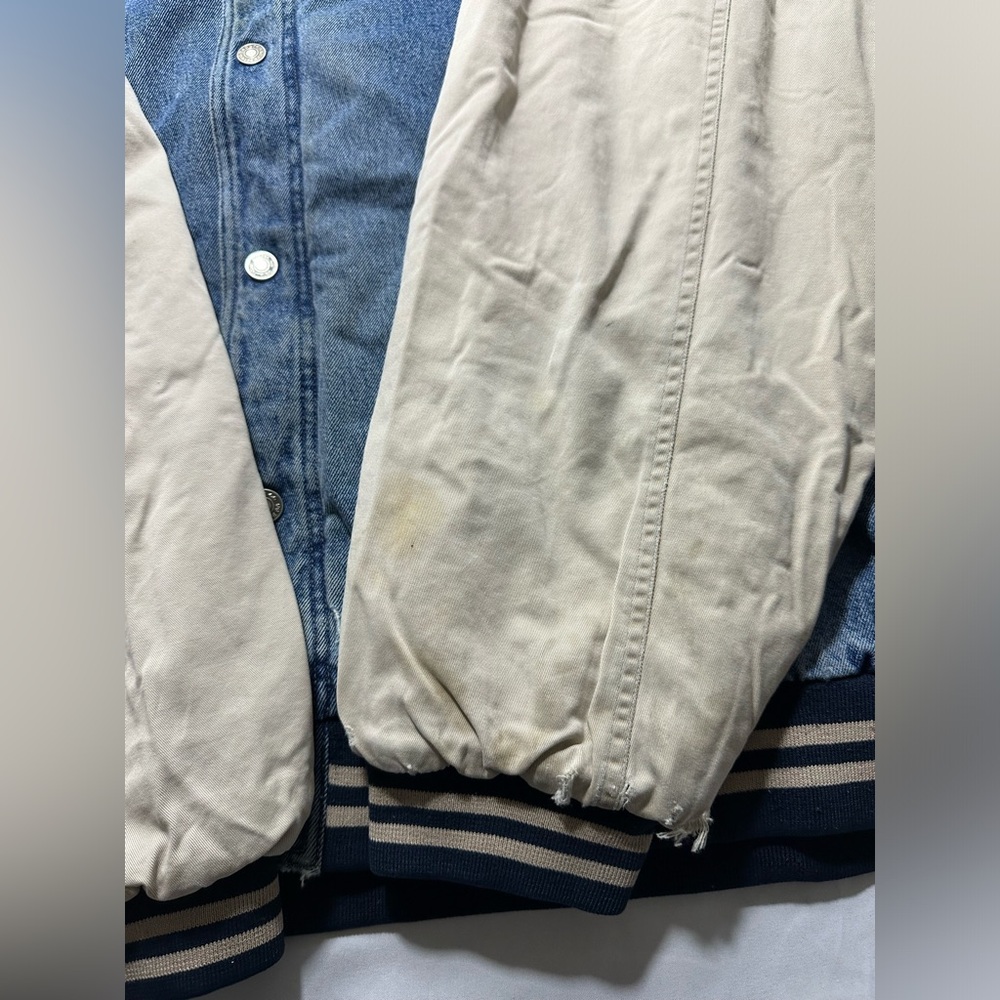 Vintage Route 66 Bomber Varsity Denim & Khaki Two-Tone Jacket XXLARGE 90s XXL - Picture 8 of 16